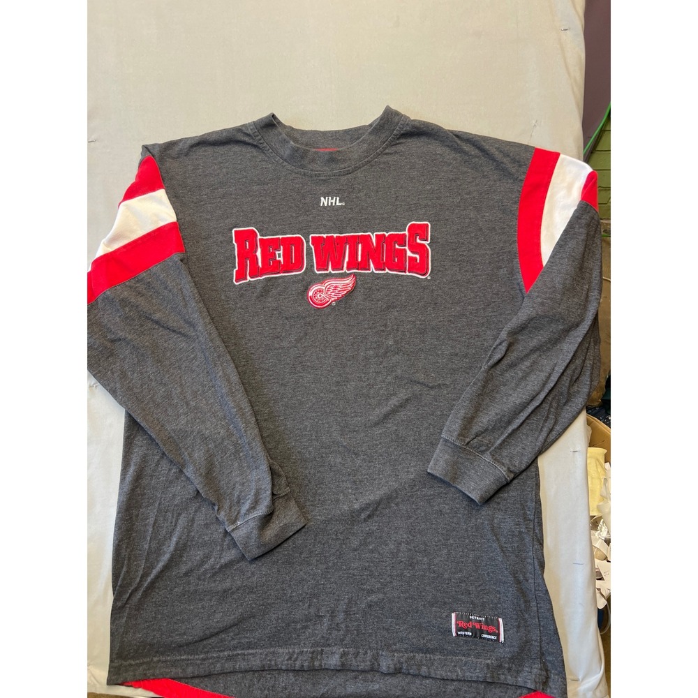 Majestic NHL Detroit Red Wings Long Sleeve Shirt Gray Red XL MM64 21352